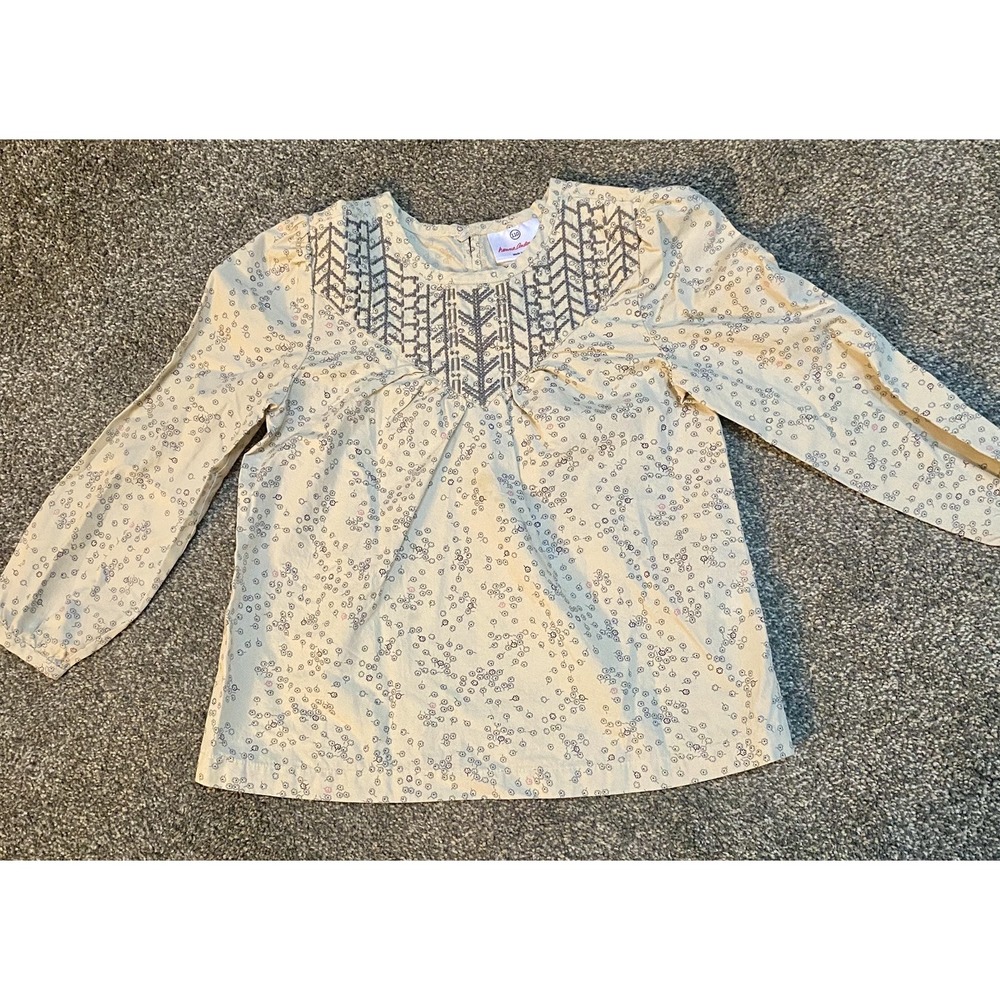 HANNA ANDERSSON Girls Floral Ruffle Beaded Shirt Beige Gray Size 110/5T